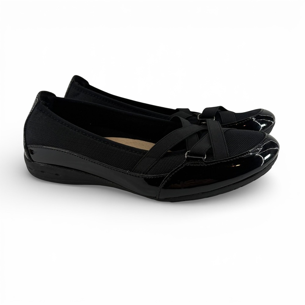 Earth Spirit Womens Black Mesh Patent Trim Slip On Ballet Flats Shoes‎ Size 10
